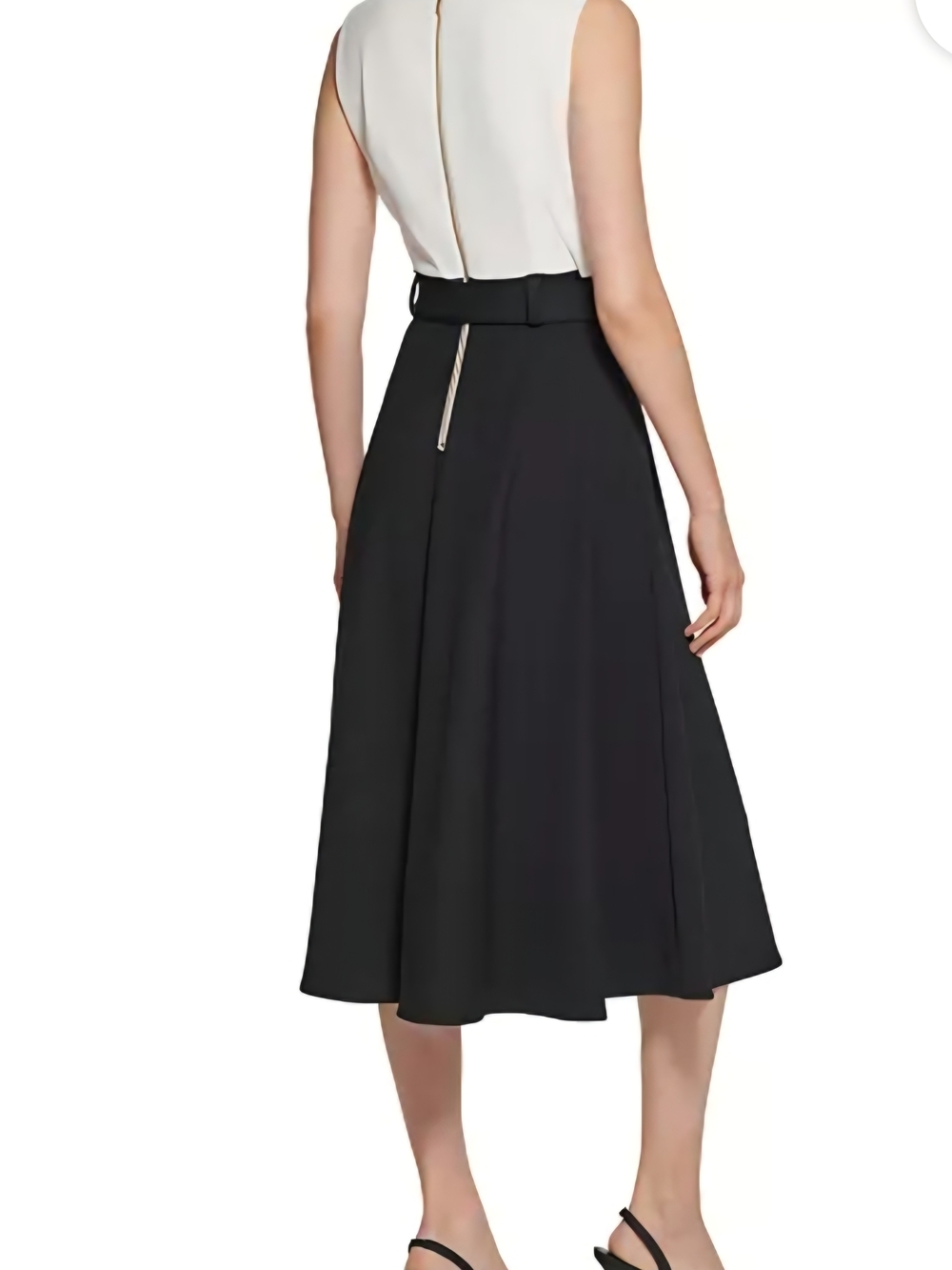 NWT Calvin Klein Black White Colorblock Midi Dress Belted Size 10 - Picture 2 of 11